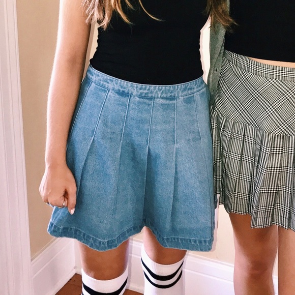 DENIM PLEATED MINI SKIRT - Picture 1 of 4
